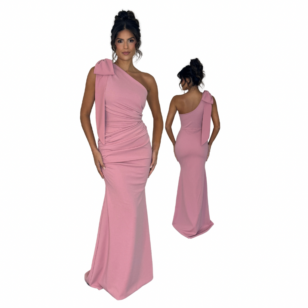 BOW SHOULDER THEA RUCHED FISHTAIL (Made to measure & available in 20+ colours)